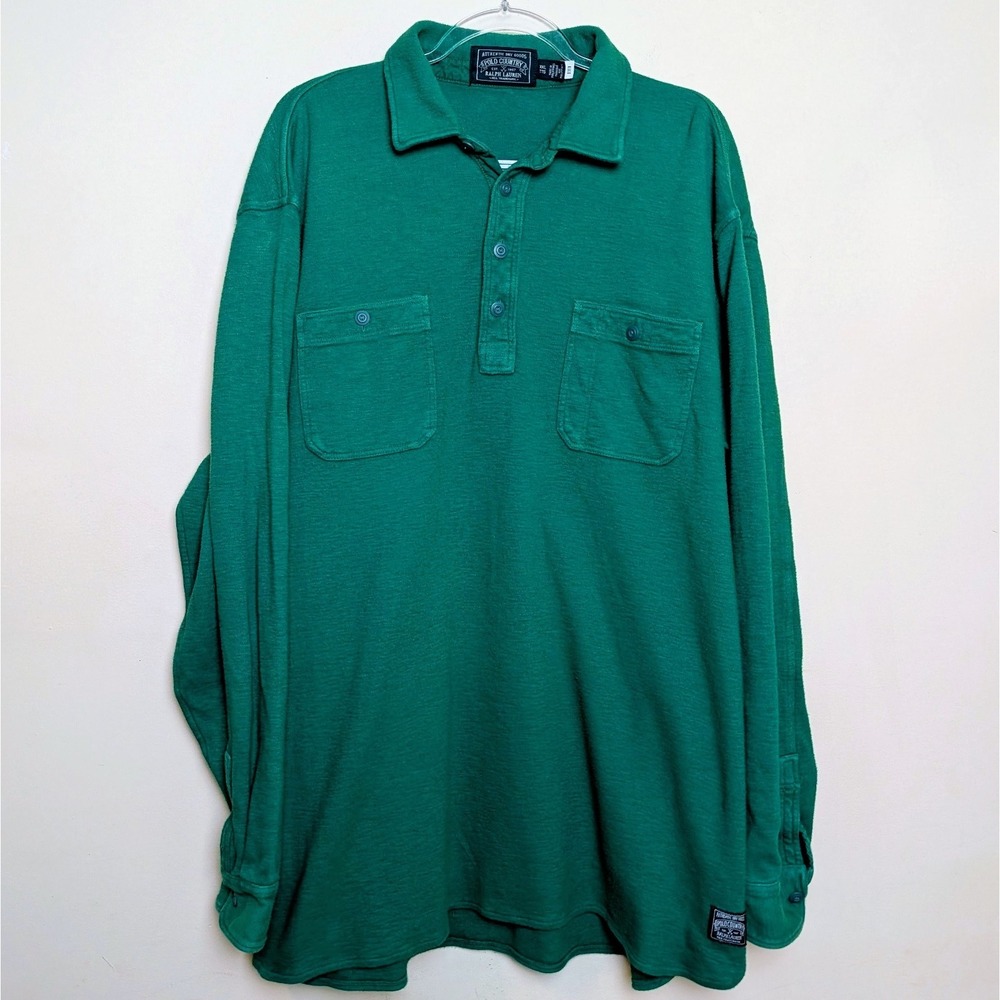 Ralph Lauren Polo Country Shirt Green Moleskin Popover Workshirt Mens XXL